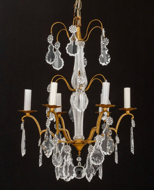 Italian Gilt Metal Cut Glass Six-Light Chandelier (9883971060019)
