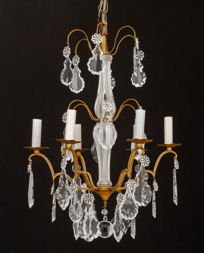 Italian Gilt Metal Cut Glass Six-Light Chandelier