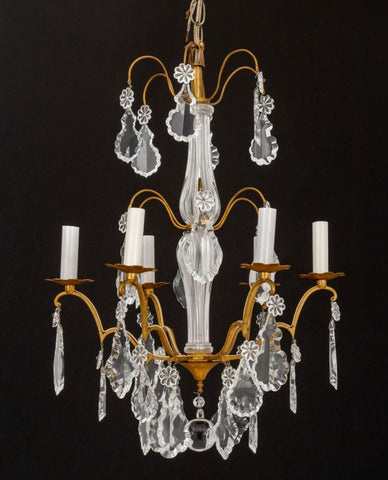 Italian Gilt Metal Cut Glass Six-Light Chandelier