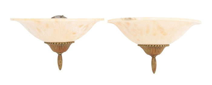 Alabaster & Gilt Metal Wall Sconces, Pair