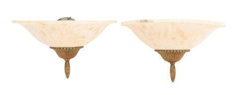 Alabaster & Gilt Metal Wall Sconces, Pair