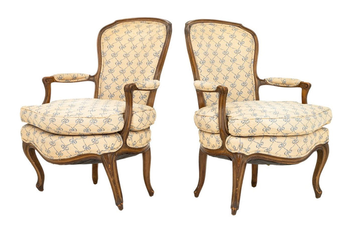 Louis XVI Style Walnut Fauteuils, Pair