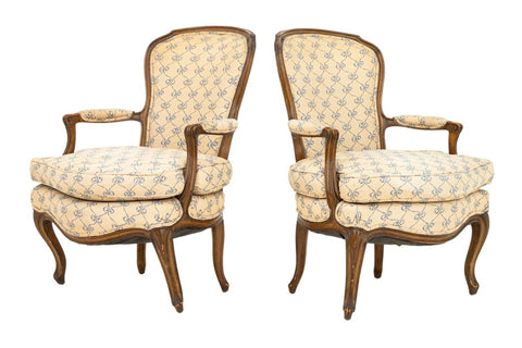 Louis XVI Style Walnut Fauteuils, Pair