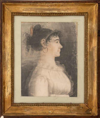 English School Portrait of a Woman Charcoal