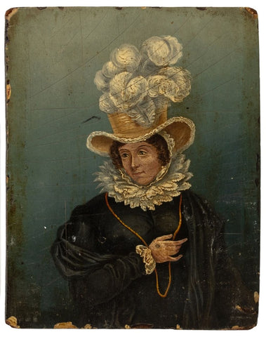 English Portrait of a Woman Oil on Panel, 19th C.