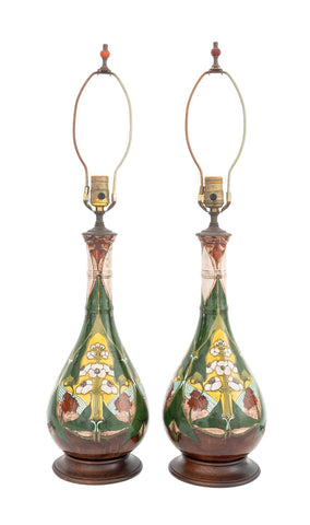 Art Nouveau Glazed Art Pottery Vases as Lamps