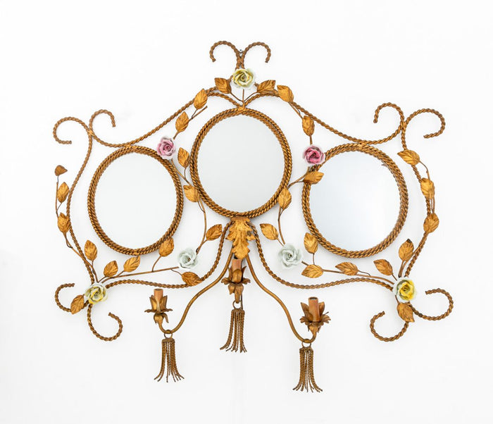 Italian Gilt Wrought Iron Mirrored Wall Sconce