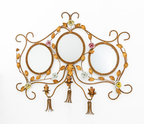Italian Gilt Wrought Iron Mirrored Wall Sconce
