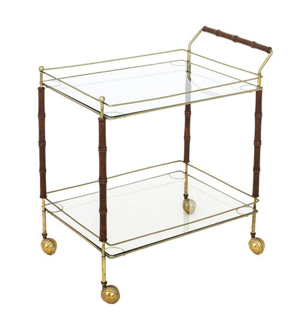 French Modern Two-Tier Brass and Walnut Bar Cart