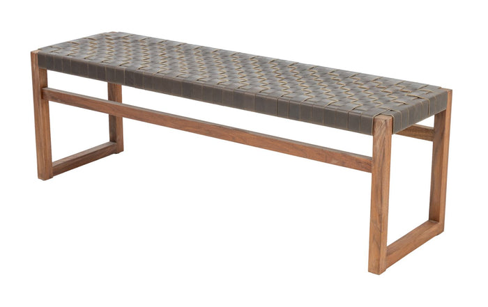 Brown Woven Leather Mahogany Bench