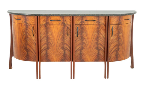 Green Serpentine & Flame Birch Demilune Sideboard