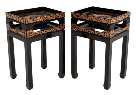 Japanese Gilt & Lacquer Tray Top Side Tables, Pair