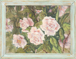 American Pink Roses Oil on Canvas Panel, 20th Century