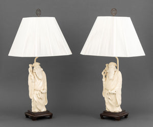 James Mont Style Figural Ceramic Table Lamps, Pair