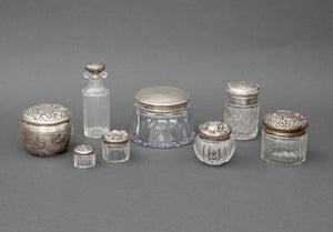 Sterling Silver & Cut Glass Vanity Accessories, 8