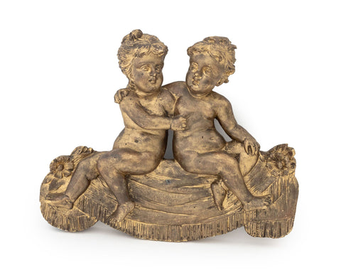 Belle Epoque Style Two Cherubs Gilt Applique