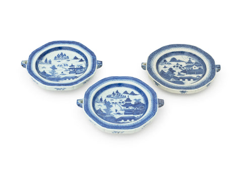 Chinese Export Blue & White Warming Dishes, 3
