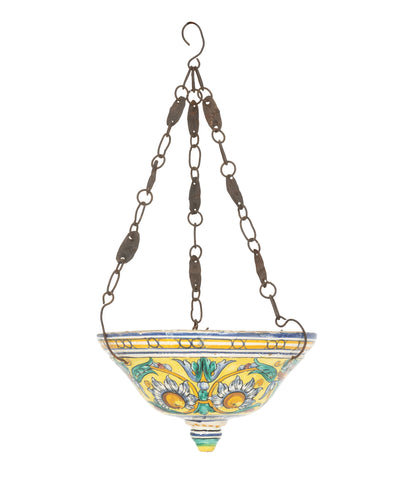 Italian Majolica Sunflower Motif Hanging Planter