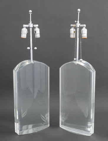 Modern Clear Acrylic and Chrome Table Lamps, Pair