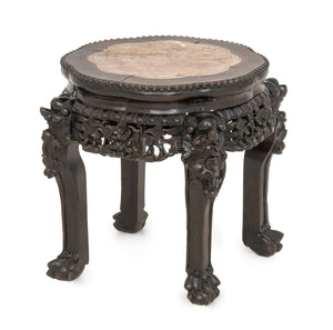 Chinese Red Marble Inset Hongmu Low Pedestal Table
