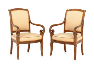 Louis Philippe Walnut Upholstered Fauteuils, Pair