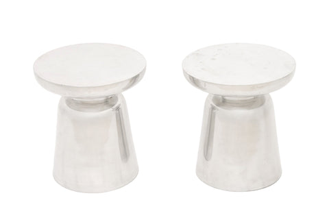 Modern Chrome-Plated Metal Stools, Pair
