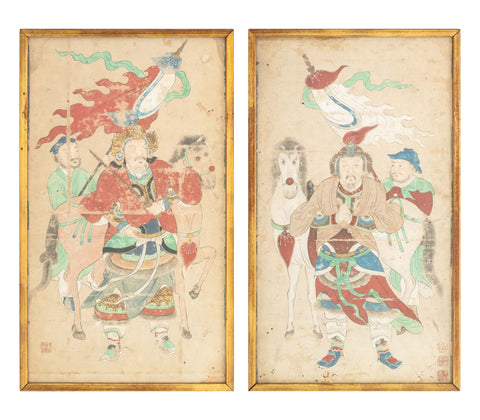 Chinese Emperor General & Attendants Gouache, 2