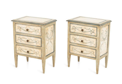 Venetian Style Painted Bedside Tables, Pair
