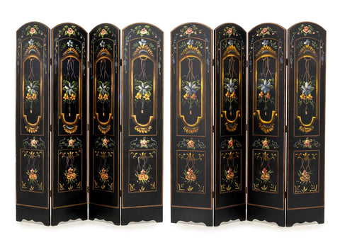 Victorian Style Ebonized Floor Screens, Pair