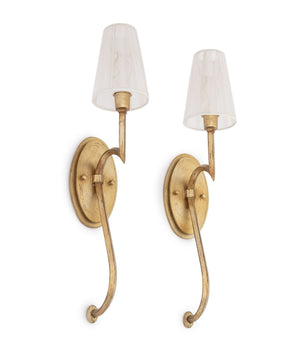 Hollywood Regency Style Gilt Wall Sconces, Pair