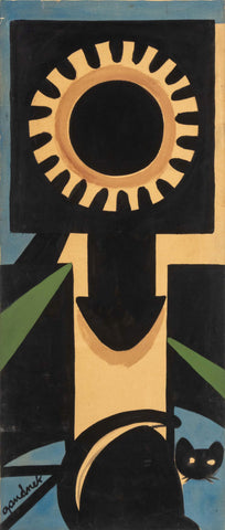 Walter Gaudnek Black Cat Beneath Sun Oil on Canvas