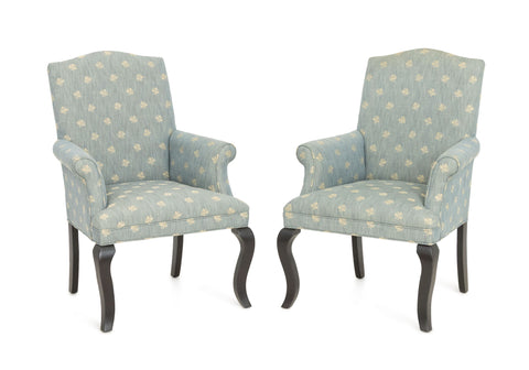 Mitchell Gold Blue Upholstered Armchairs, Pair