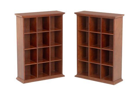 Modern Cherry Finish Pigeon Hole Bookcases, Pair