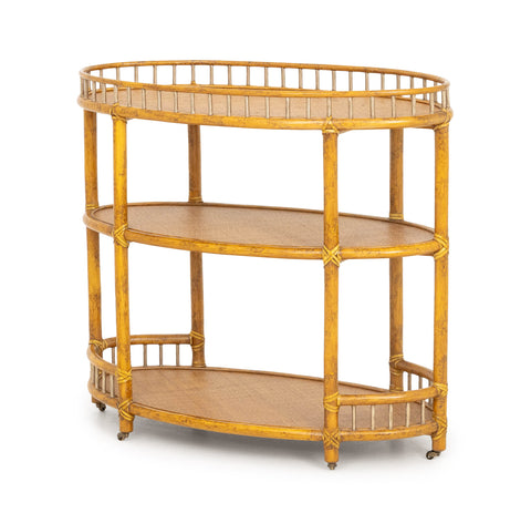 McGuires Bamboo & Rattan Oval Three-Tier Bar Cart