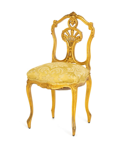 Rococo Revival Yellow Damask Giltwood Side Chair