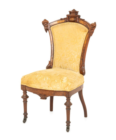 Aesthetic Movement Yellow Floral Upholstered Walnut Side Chair
