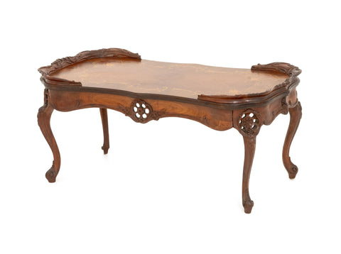 Rococo Style Marquetry Inlaid Walnut Coffee Table