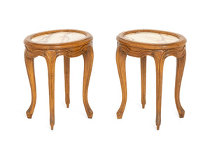Pair of French Provincial Style Pink Alabaster Top Low Tables