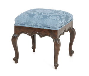 Victorian Style Blue Damask Upholstered Ottoman