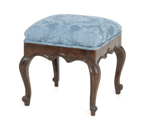 Victorian Style Blue Damask Upholstered Ottoman