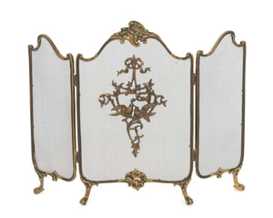 Louis XV Style Brass Tri-Fold Firescreen