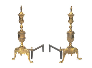 French Empire Style Brass Andirons, Pair