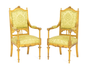Pair of Louis XVI Style Giltwood Fauteuils