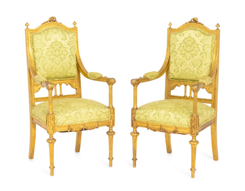 Pair of Louis XVI Style Giltwood Fauteuils