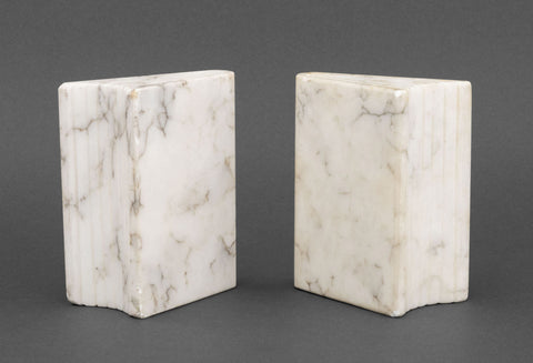 Modern White Marble Book Form Bookends, Pair