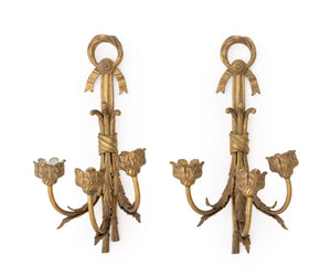Pair of Louis XVI Style Gilt Bronze Wall Sconces