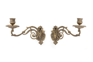 Pair of French Empire Style Brass Swing-Arm Wall Sconces