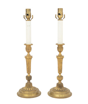 Pair of Louis XVI Style Gilt Brass Candlestick Lamps