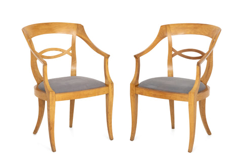 Biedermeier Style Fruitwood Armchairs, Pair