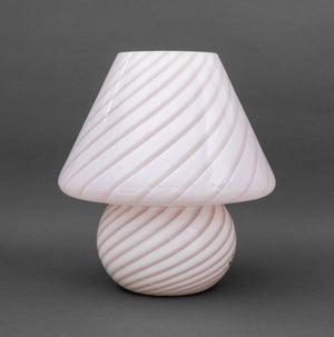 Murano Pink and White Swirl Pattern Glass Mushroom Table Lamp